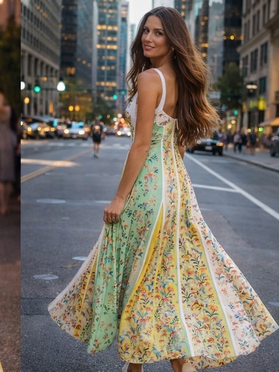 FARM Rio Dresses & Skirts - FARM Rio Mint & Yellow Floral Panel Maxi Dress